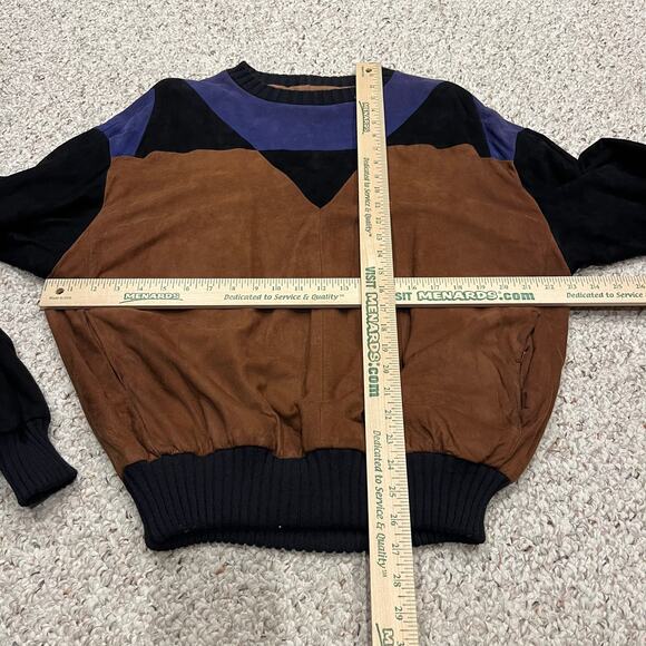 Bally of Switzerland 100% Suede Leather Colorblock Sweatshirt Sz XL Western - Picture 5 of 12